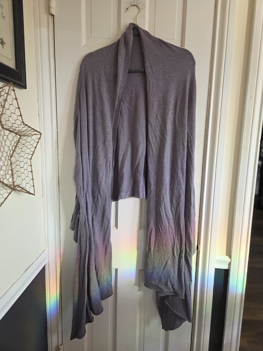 Moda International Lavender Gray Open-Front Draped Cardigan